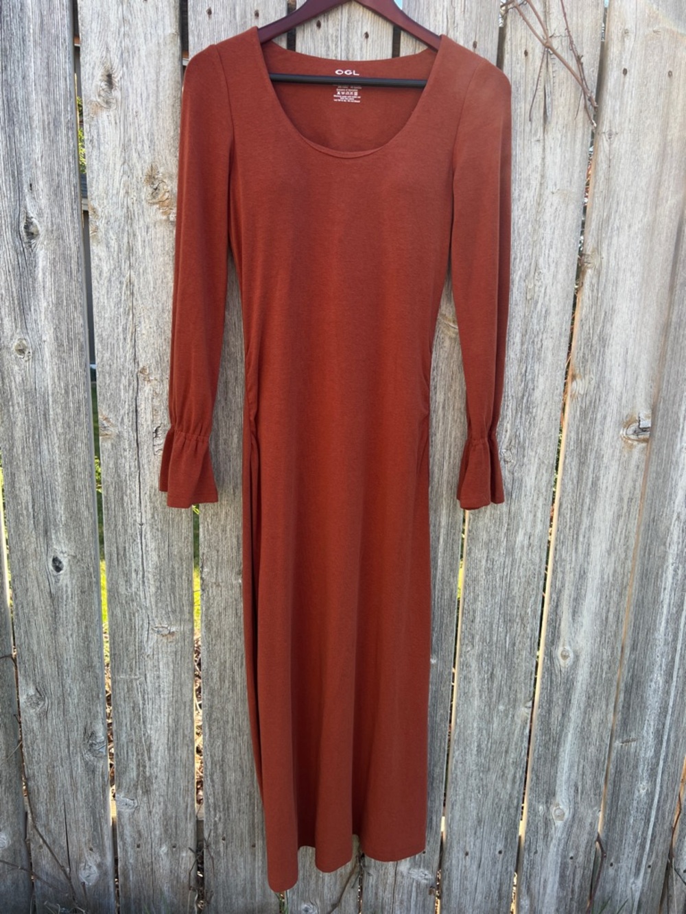 OGL Rust Long Sleeve Scoop Neck Maxi Dress